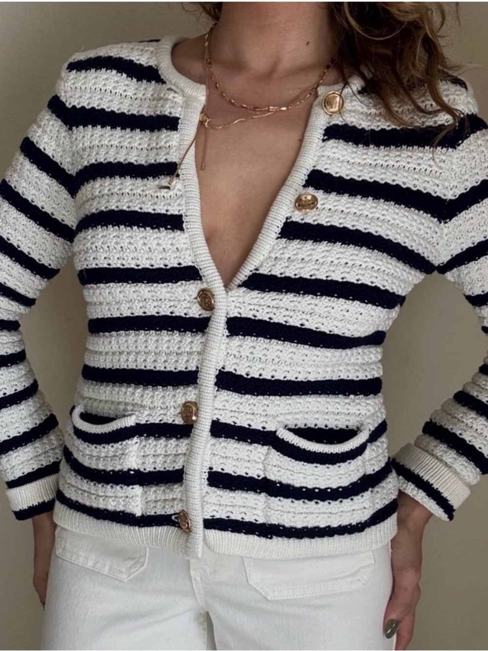 House of Harlow 1960 Striped Knit Cardigan - White & Navy